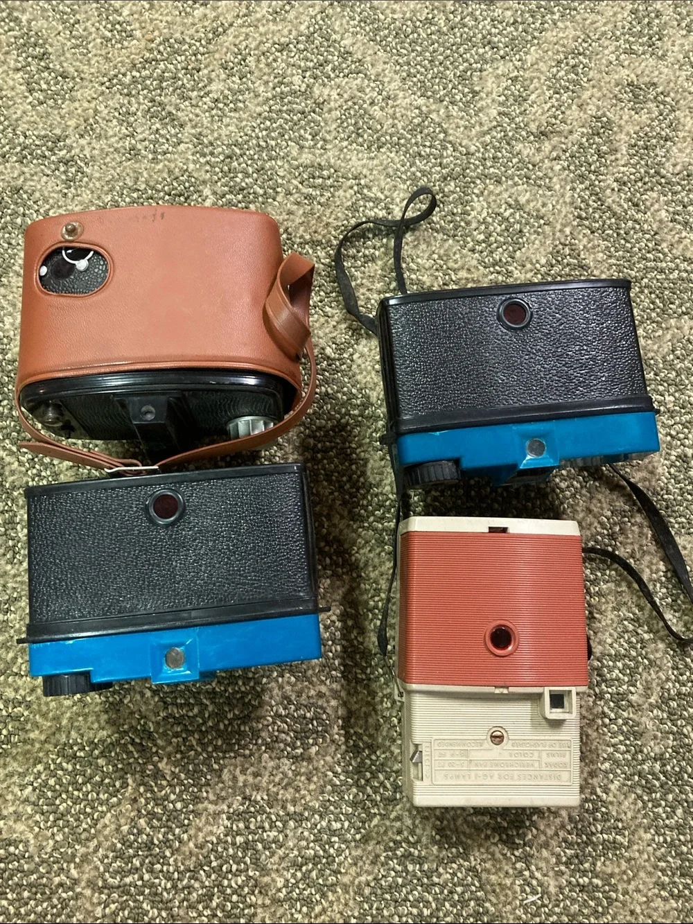 4 vintage film cameras plastic cycle up decor shelf pieces props as is